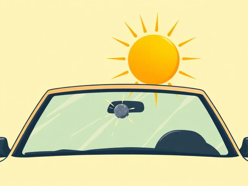 Hot summer sun beating down on a windshield with a chip